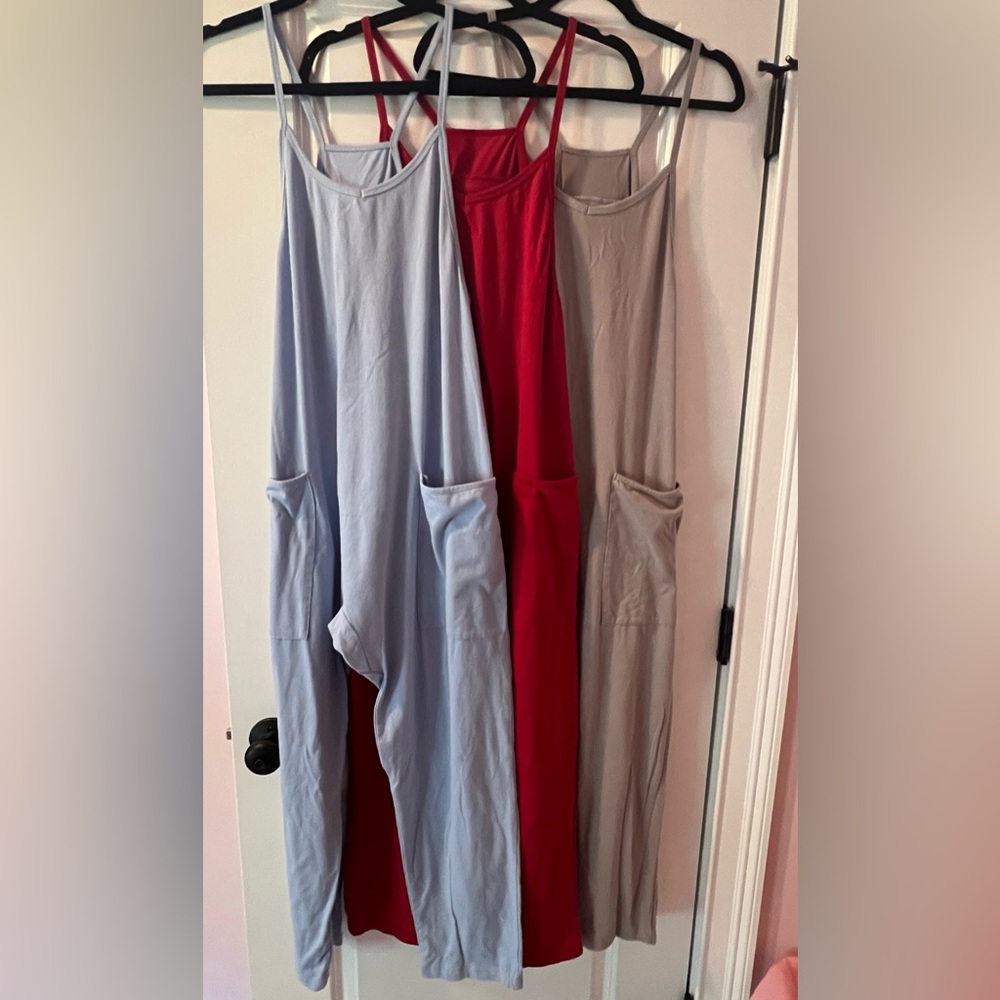 Maternity Jumpsuits bundle red/sky blue/gray